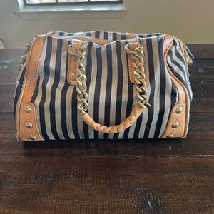 Henri Bendel Black and Tan Striped Satchel
